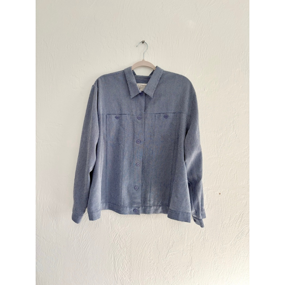 Women's CJ Banks Blue & White Blazer Jacket 1X Polyester Rayon Shacket